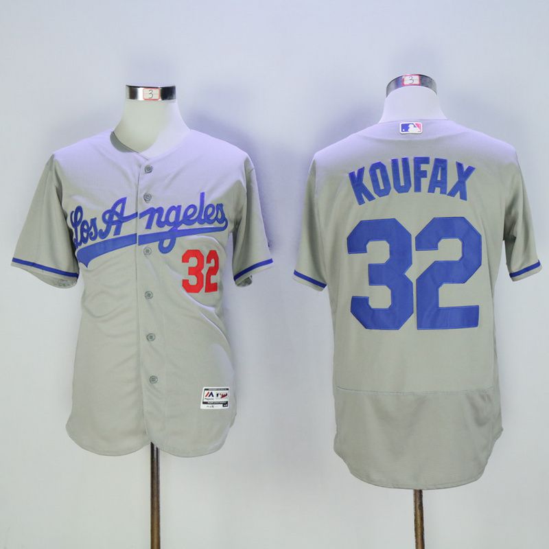 Men Los Angeles Dodgers #32 Koufax Grey Throwback MLB Jerseys